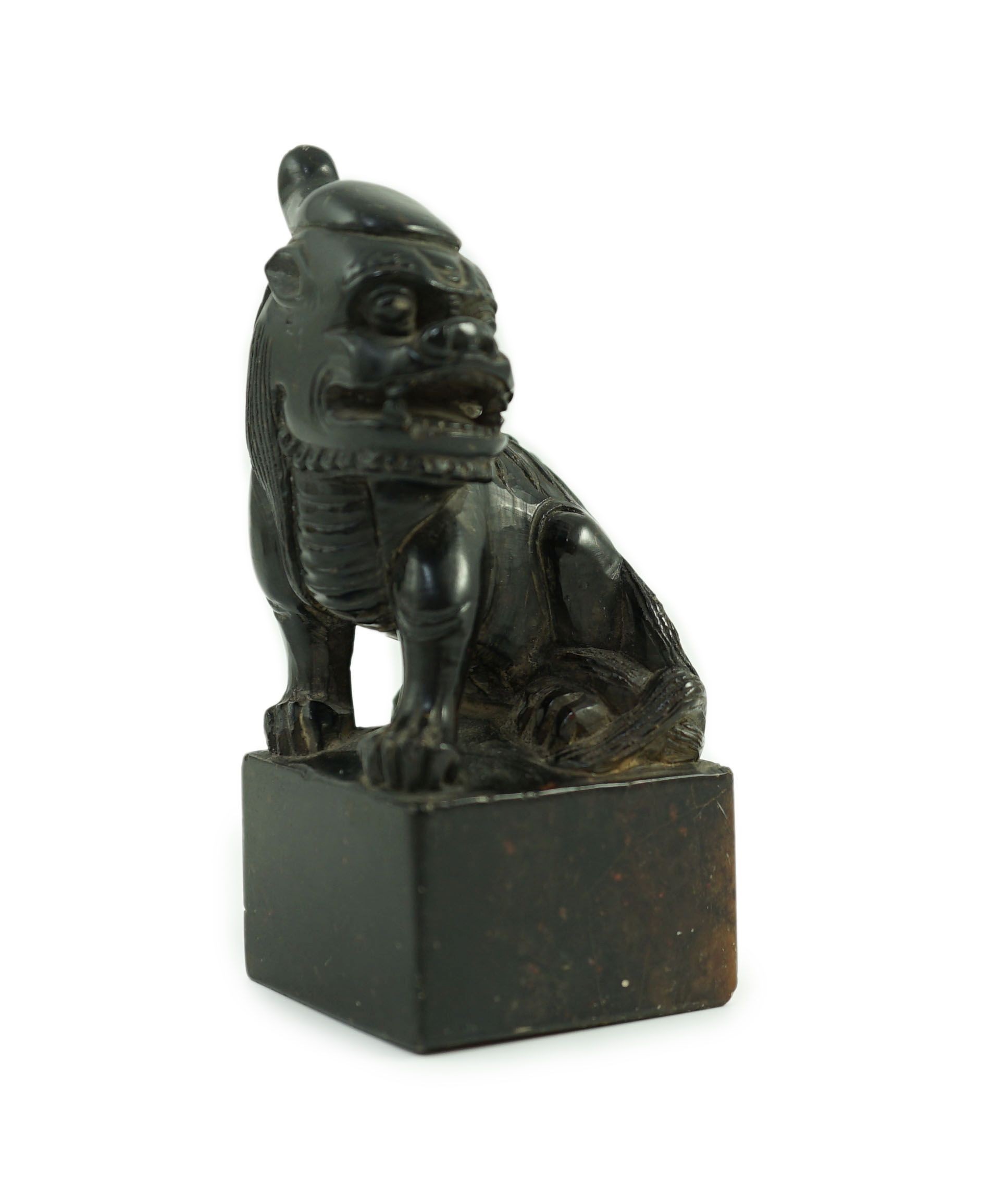 A Chinese soapstone pixiu (lion dog) seal, 9.5 cms high.